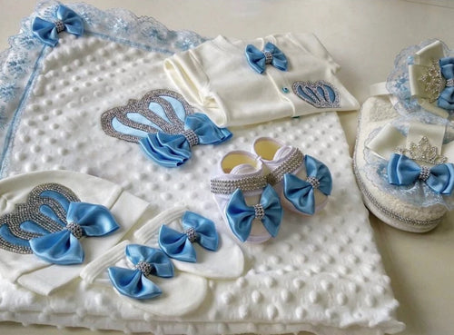 5Pcs Newborn Baby Boy Outfits Kids Clothing Real Cotton Infant0 Products Shirt Pants Mittens Receiving Blanket