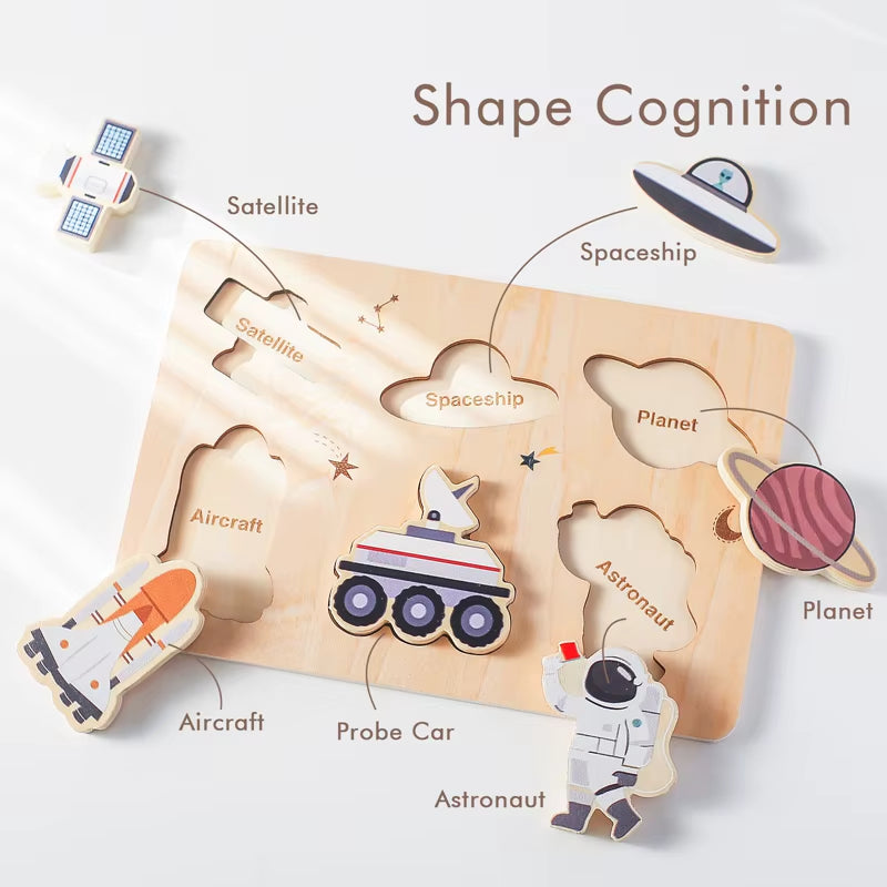 Baby Wooden Jigsaw Puzzle Building Blocks Montessori Educational Toy Cartoon Forest Marine Animal Astronaut Puzzle Gift for Baby