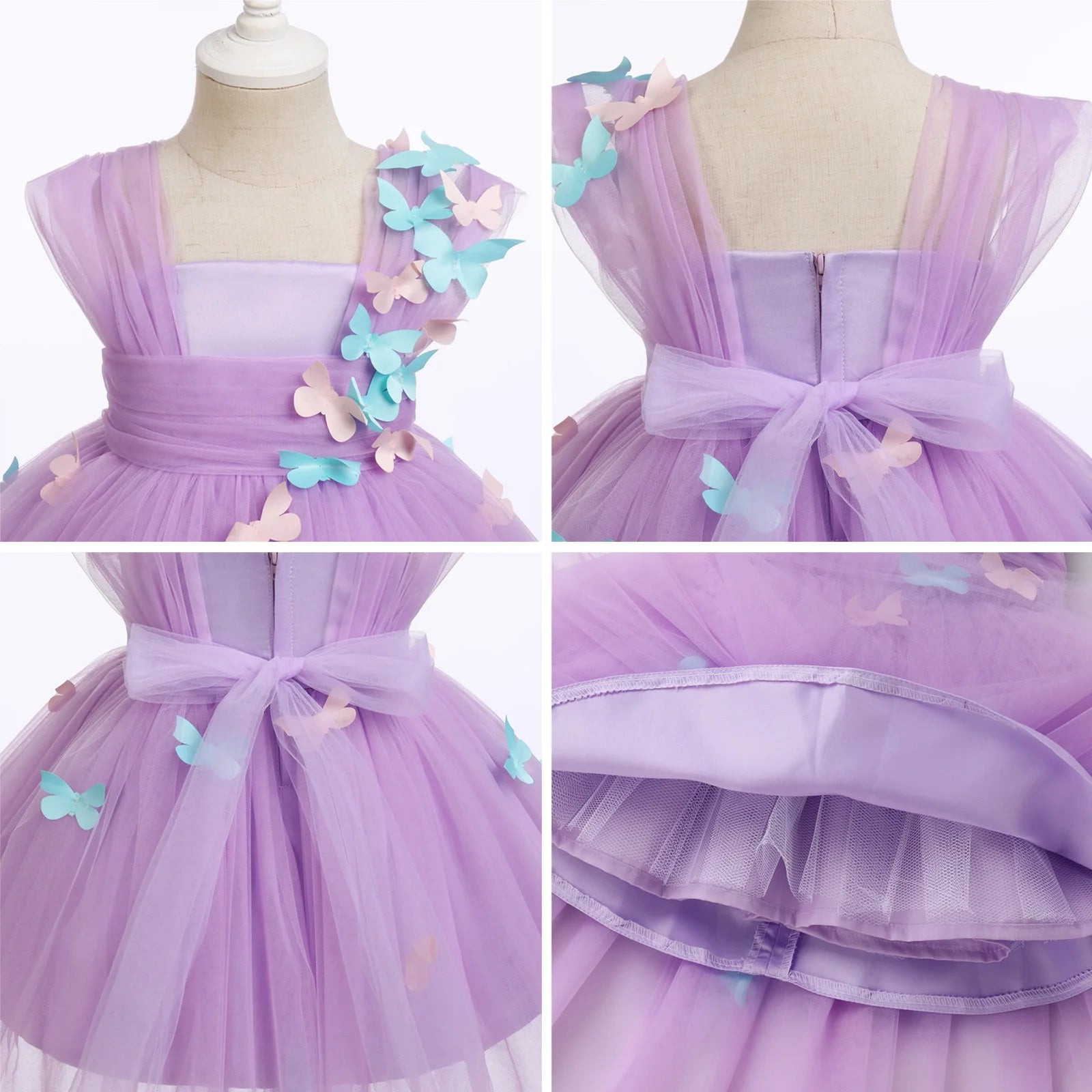 Toddler Baby Girls Birthday Party Dress Butterfly Embroidery Princess Tulle Tutu Wedding Pageant Evening Prom Ball Gown 2-3 Years Purple Butterfly