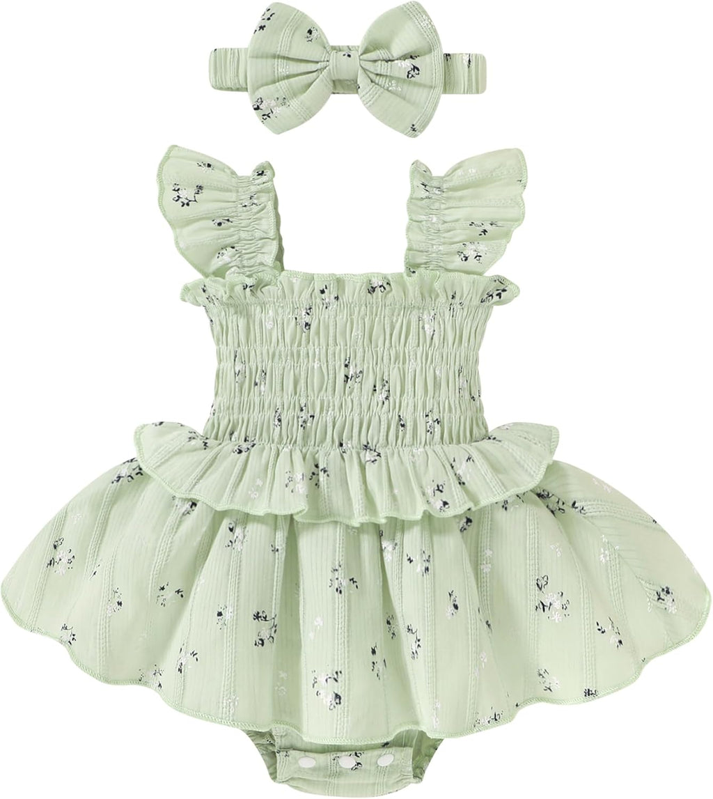 Baby Girl Clothes Ruffle Romper Boho Dress Summer Cake Smash Outfits Infant Bodysuit with Headband
