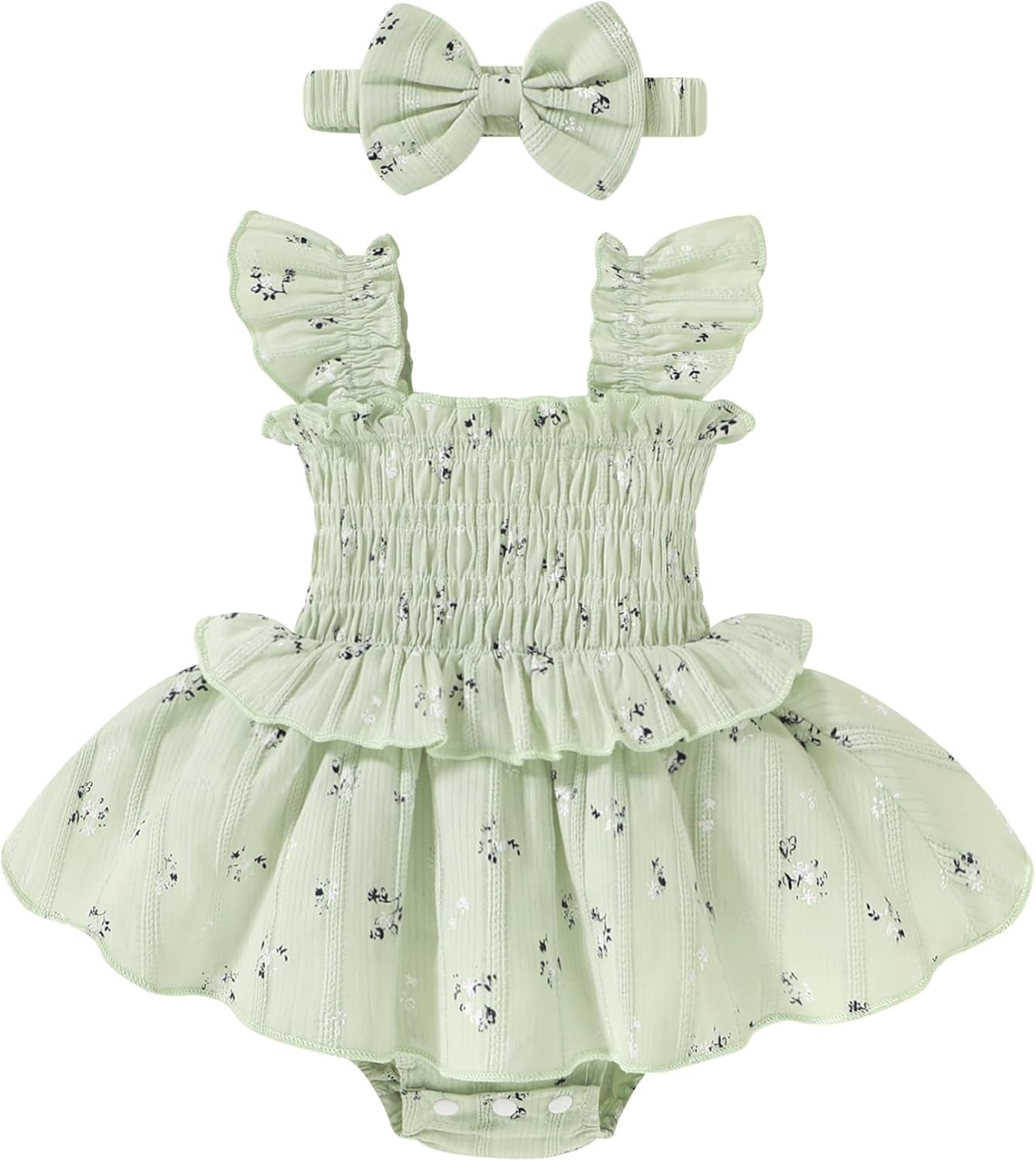 Baby Girl Clothes Ruffle Romper Boho Dress Summer Cake Smash Outfits Infant Bodysuit with Headband