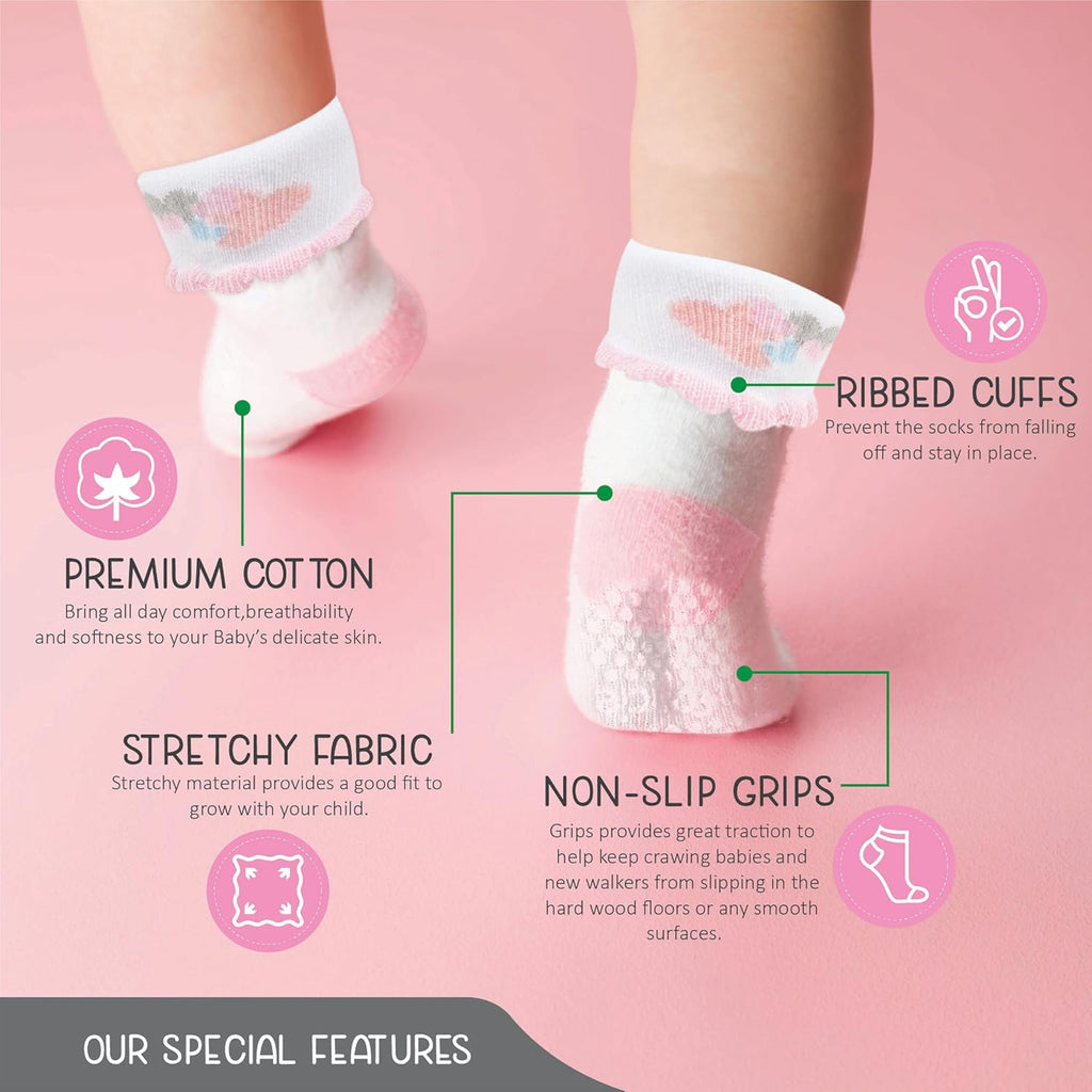 Baby Socks Cotton for Girls 12 Pairs – Soft and Comfortable Baby Girl Socks 0-6 Months, Adorable Sock Shoes for Baby Girl, Gift for Newborns