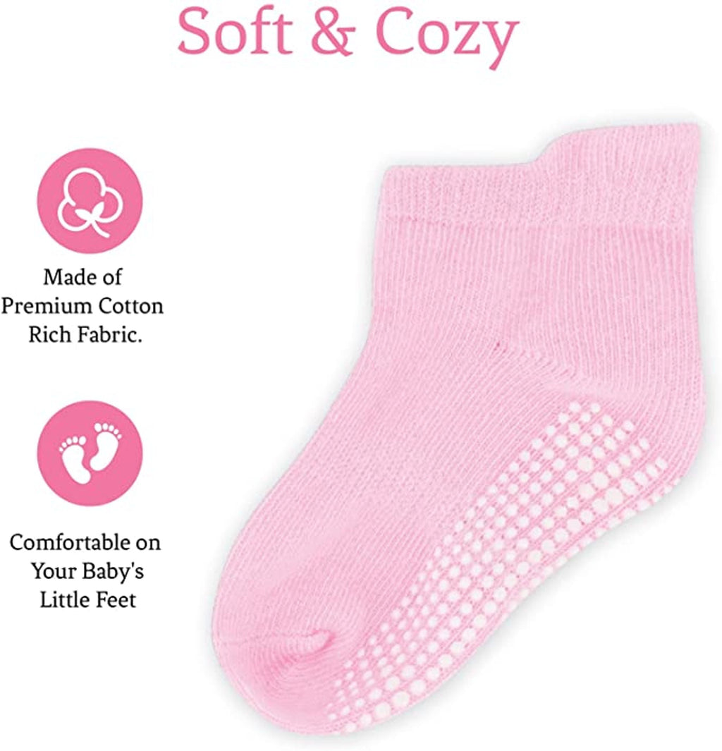 Unisex Non Slip Low-Cut Grip Socks for Infants and Toddlers (9 Pack)