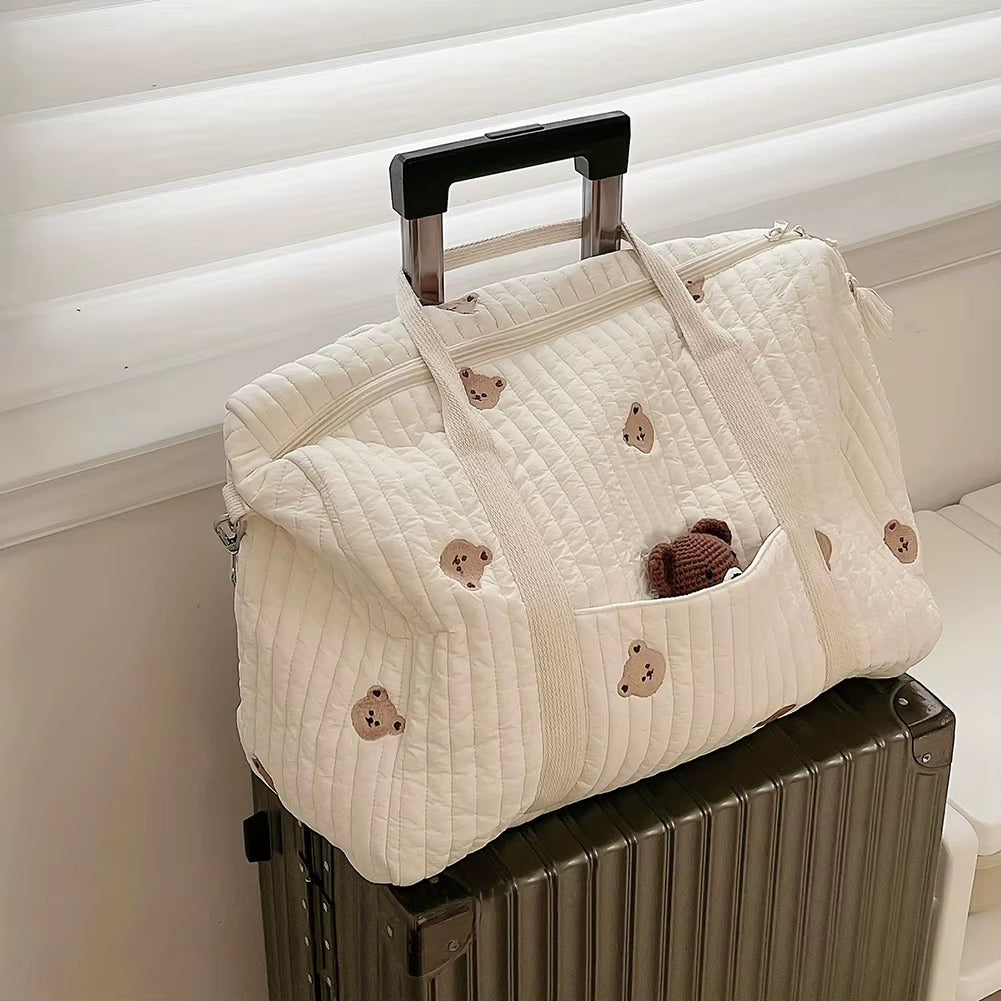 Baby Diaper Bag Embroidered Nappy Organizer with Zipper Shoulder Bag Mom Bag Storage Bag Luggage Tote Bag for Travel