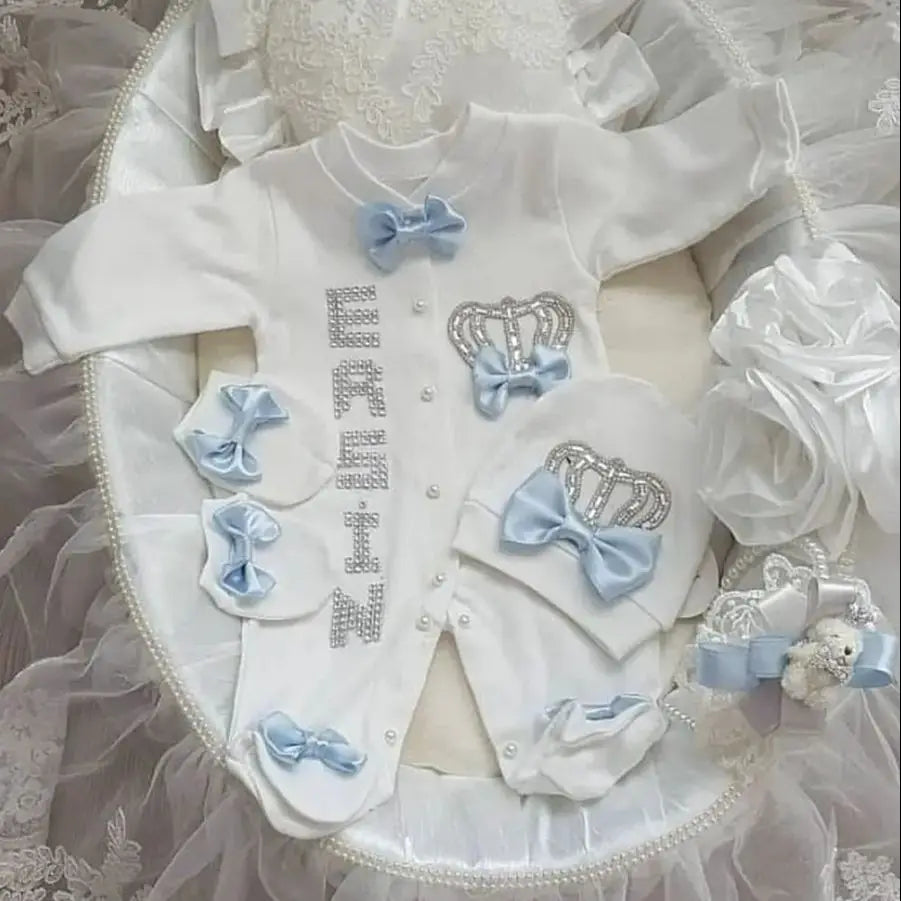 5Pcs Newborn Baby Boy Outfits Kids Clothing Real Cotton Infant0 Products Shirt Pants Mittens Receiving Blanket