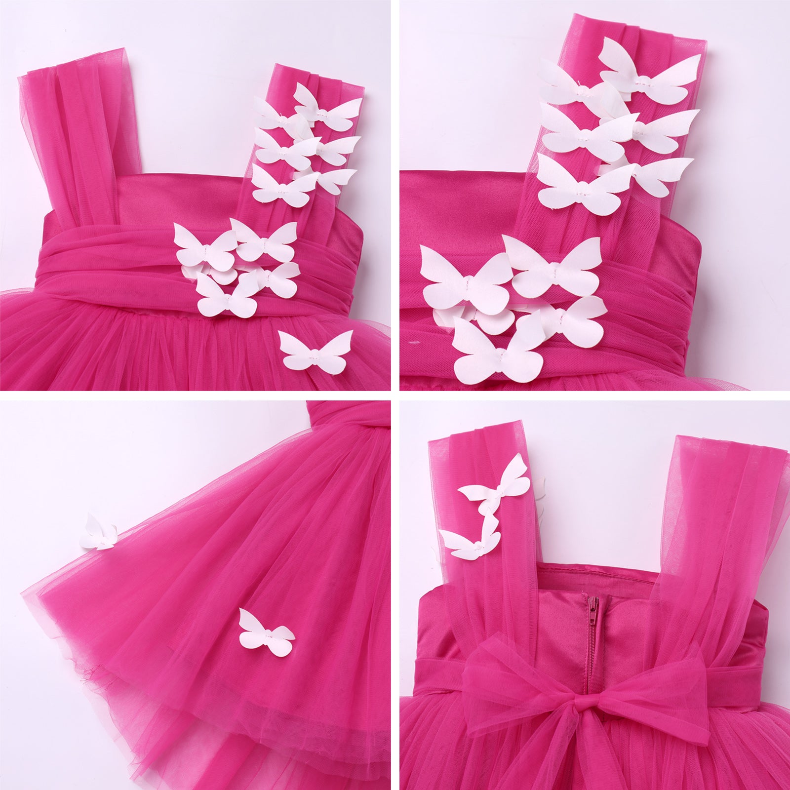 Toddler Baby Girls Birthday Party Dress Butterfly Embroidery Princess Tulle Tutu Wedding Pageant Evening Prom Ball Gown 3-4 Years Hot Pink Butterfly