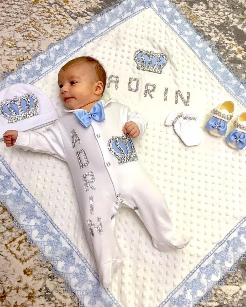 5Pcs Newborn Baby Boy Outfits Kids Clothing Real Cotton Infant0 Products Shirt Pants Mittens Receiving Blanket