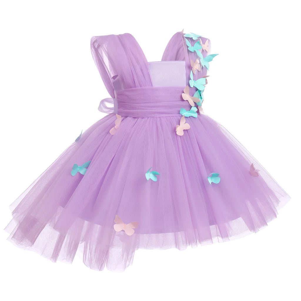 Toddler Baby Girls Birthday Party Dress Butterfly Embroidery Princess Tulle Tutu Wedding Pageant Evening Prom Ball Gown 2-3 Years Purple Butterfly