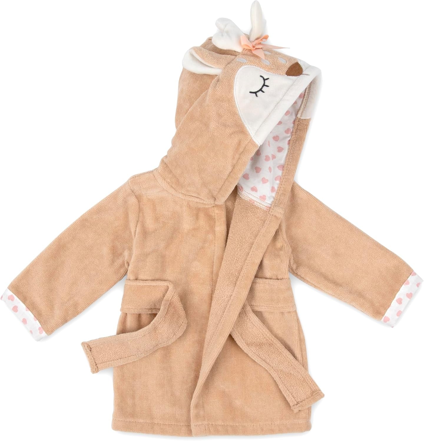 Unisex Baby Plush Animal Face Bathrobe Hooded with Tie Closure for Newborns and Infants 0-9 Months